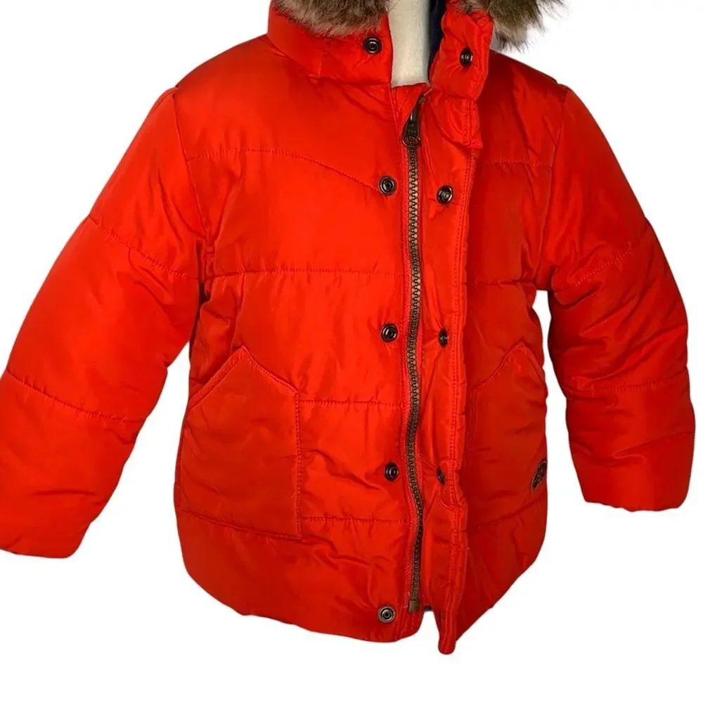 Mon Petit Manteau by Cyrillic Puffer Jacket Orange Blue Fleece Lining